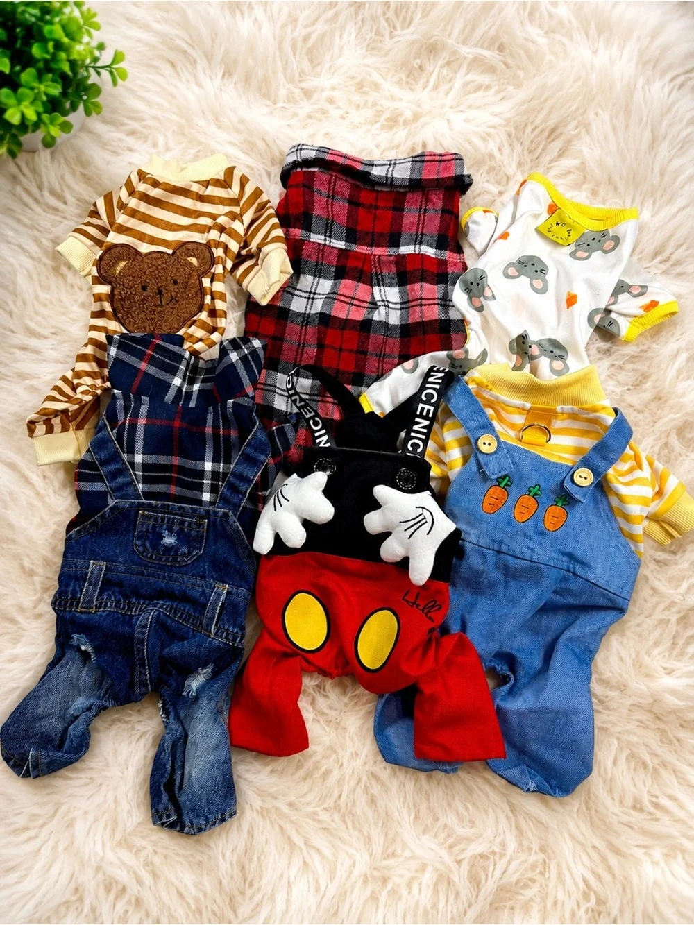 Dog Clothes Bundle XS S M 6 Outfits Plaid Denim Pajamas Cute Pet Apparel